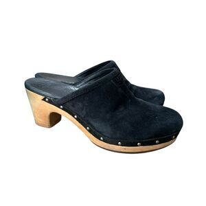 UGG Abbie Black Suede Winter Studded Accents Fleece Lined Mule Clogs size 8